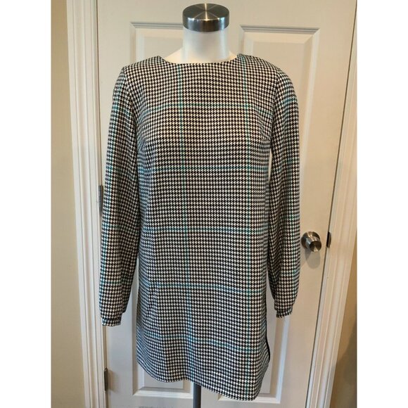 Zara Trafaluc Black & White Houndstooth Dress W/ Blue Stripes, Size Medium - Picture 1 of 8
